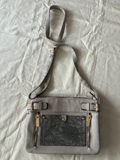 Gussaci Shoulder Bag Purse Grey Crossbody Handbag Faux Leather Lined AccentsGold