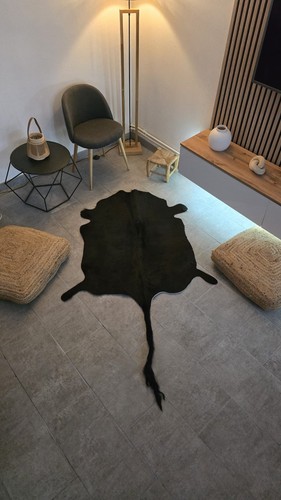 Genuine black cowhide rug - black,