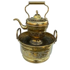 Antique Oriental Engraved Brass Hand Wash, Moroccan Style Handmade Decor