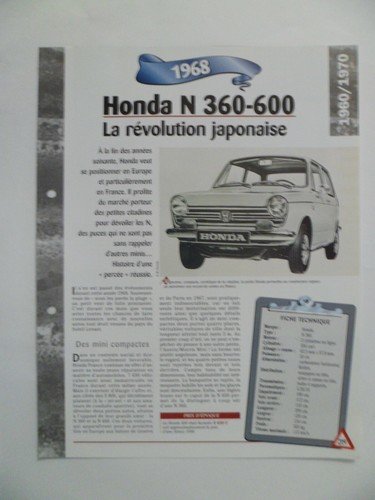 Carte fiche auto honda - auto, n