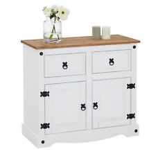 Buffet commode vaisselier style mexicain 2 portes 2 tiroirs lasuré blanc et brun