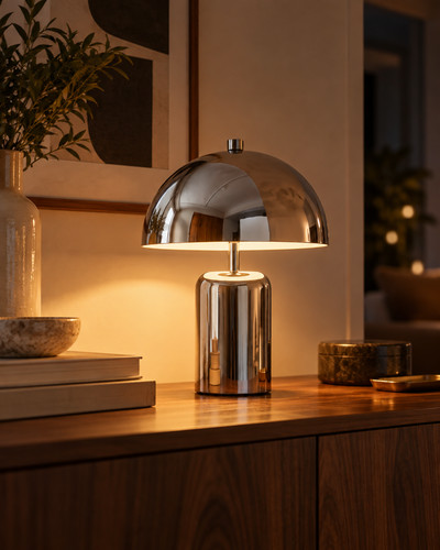 Lampe champignon chromée - , –