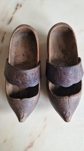 Paire sabot bois cuir enfant