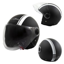 Casque Moto Jet Noir Mat Blanc Graphique Visière ECE 22 06 Approuvé Sonicmoto