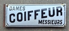 RARE HAIRDRESSER sign with domed enamel plate 2 plates back to back 41.5x15cm