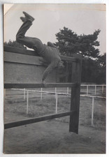 Military Man Jumps Over Barrier, Army - Vintage Snapshot Photo, Large