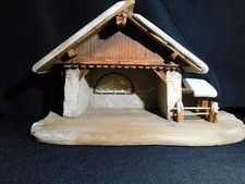 Vintage ANRI Wooden Hand Carved Stable Manger Creche 14 3/4" Wide Italy