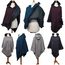 Unisex Poncho Fleece Lined Winter Cape Shawl Wrap Hooded Pocket Size S M L XL
