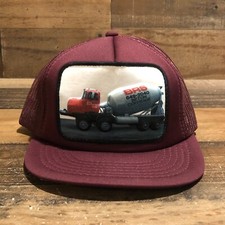 Vintage BRS Hat Snapback Trucker Cap Mens Maroon Beton Coffrage Quebec 3D - READ