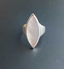 Handmade 925 Sterling Silver Marquise Mother of Pearl Statement Ring Size P