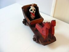 Antique 2 Horse All Wooden 4 Wheel Cart in Good Condition + Small Panda.