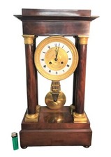 19th Century Empire Style Portico Clock Mahogany Bronze
