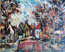 Huile sur toile MON VILLAGE"