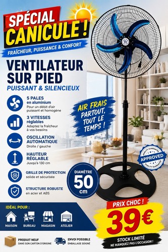 Ventilateur sur pied 65w - sur,
