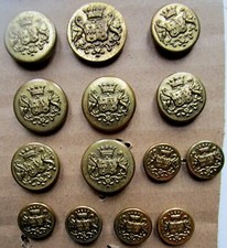 Lot of 14 Gold Metal Double Crowned Coat of Arms Flat Buttons Set 2 Dragons