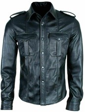 Chemise homme 100 % cuir d'agneau souple police noir non ferme Bluff...