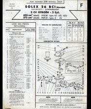 SOLEX CARBURETOR for Citroen 2cv ""fiche n°2178" in 1965