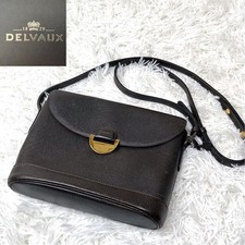 DELVAUX Shoulder Bag Dark Brown Gold Leather 8.7 x 7.3 inch Japan Authentic