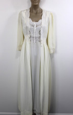 Vintage 40s Nightgown & Robe Antique Peignoir Set Ivory Lace XXS