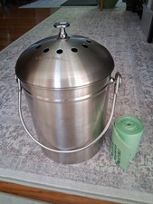 Utopia Kitchen Compost Bin with Lid and Handle Stainless Steel. Bags Included