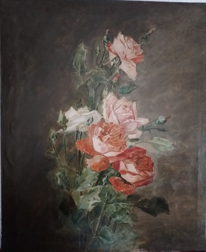 Bouquet roses huile toile - bouquet, de
