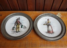 Lot assiette murale étain Castel porcelaine faïence décor metiers du vieux Paris