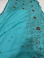 Indian Sari, Blue with Flowers and Vines, Wedding & Bridal Ethnic 44x250”