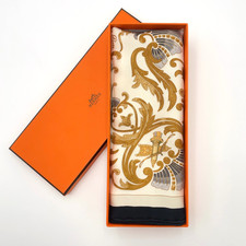 Auth Hermes Carré 45 Cheval Turc Beige x Multicolor Silk Scarf W/Box BA100181