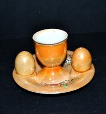 Coquetier et salières oeuf en porcelaine irisé vintage JAPON 1970