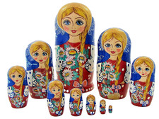 10 Poupées russes H27 peint main signé Matriochka Nested Doll Matrioshka Gigogne