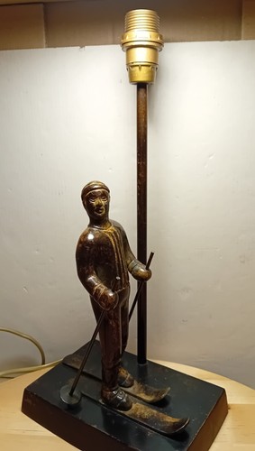 Ancienne lampe statue skieur - ancienne,