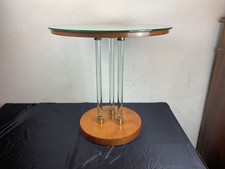 Vintage Design Walnut Wood, Glass and Brass JACQUES ADNET Mirror Tray Pedestal