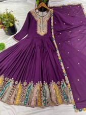 Beautiful Designer Chinon Silk Gown With Purple Dupatta For Engagement