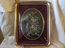 CADRE BOIS DORE PEINTURE FLORAL SUR HUILE VERRE BOMBE SIGNE FANNY PAINT PICTURE