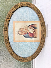 Cadre doré ancien ovale Art Nouveau roses - 51 x 36 cms