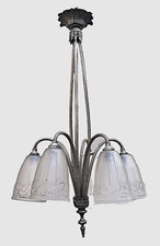 Art Deco chandelier 6 lights elegant design versatile size 26" drop France 1930s