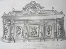 Large room sideboard round corners ENGRAVING the FURNITURE STORE V. QUETIN 19th century