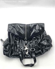 Francesco Biasia Womens Black Pleather Adjustable Strap Travel Shoulder Bag