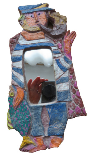 Miroir design bois signé - , les