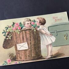 Antique Embossed Trunk Card 1910 Good Kisses Postcard Trunk Post Card