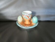 rare coquetier saleron et sous coupe en porcelaine du japon à décor d'oiseau