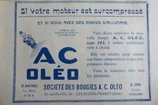 2/1925 PUB CANDLE AC OLEO N°103 LEVALLOIS ORIGINAL AVIATION ENGINE FRENCH AD