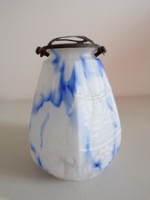 TULIPE DE LAMPE EN VERRE DEPOLI MARMOREEN BLANC ET BLEU ART DECO