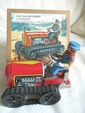 JOUET DE COLLECTION TRACTEUR A CHENILLES A CLÉ EN TÔLE ANNÉES 80 EN BOITE