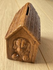 Antique Ceramic Dog Breaking Piggy Bank in His Niche Brown