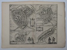 Carte ancienne - Sneek, Dokkum, Sloten & Ijlst - Braun & Hogenberg - Circa 1580