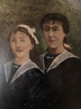 Très Belle Peinture Huile sur panneau bois femme portrait 1930 Sœur Famille Art