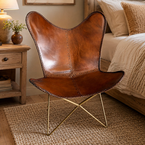 Fauteuil papillon cuir - papillon, en