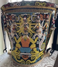RARE Dayak Tribe Borneo Headhunter Child Baby Back Carrier Woven Beaded Artifact