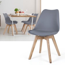 Chaise de Salle à Manger Cuisine Esstischstuhl Gris Pieds en Bois Chêne Coussin